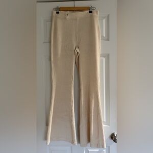 aerie Cream Ribbed Flare Pants